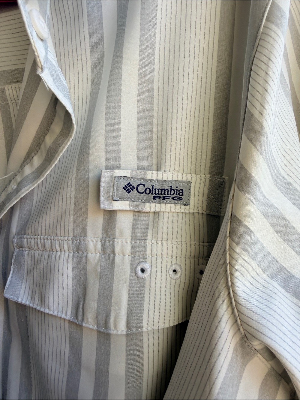 Columbia White and Light Gray Striped Long Sleeve Shirt Dress - Picture 2 of 11